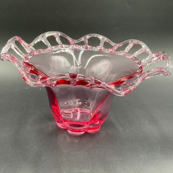 Vintage 1940’s Duncan Miller Glass Cranberry (Flash) Console Bowl - Picture 1 of 9